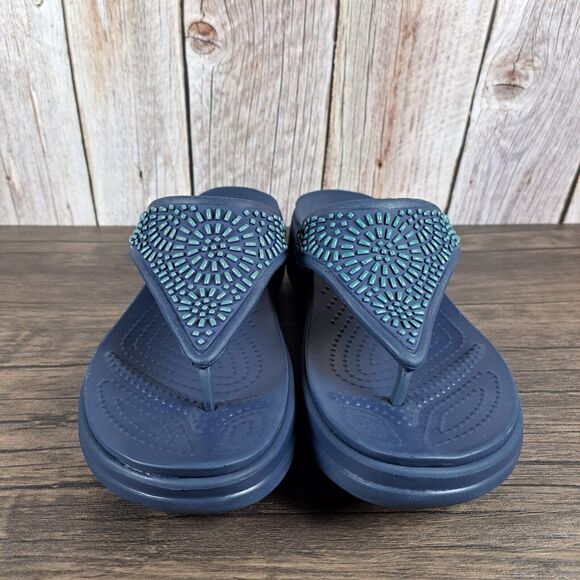 Crocs Monterey Diamante Wedge Sandals Women's Sz 9 Navy (VGC) - Picture 2 of 8